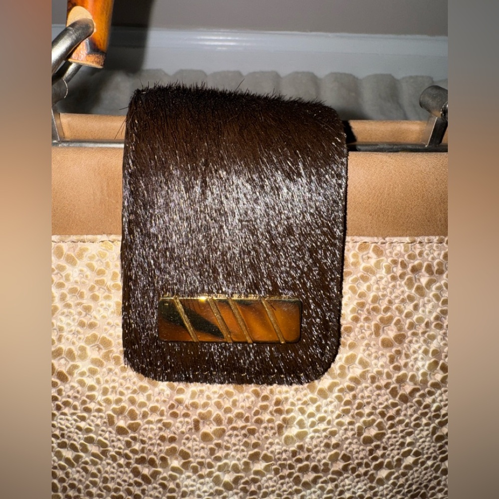 Andalossi NWT Golden Meadow Cappuccino leather calf hair bamboo crossbody bag - Picture 14 of 16